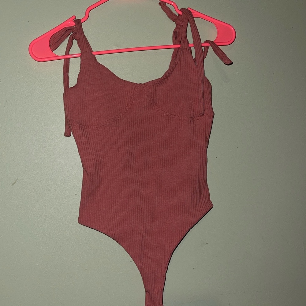 Coral Pink Tie Shoulder Bodysuit (Worm once)